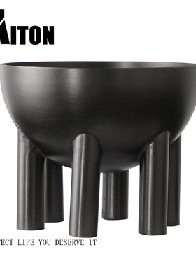 现代中式风黑色圆形大堂插花托盘