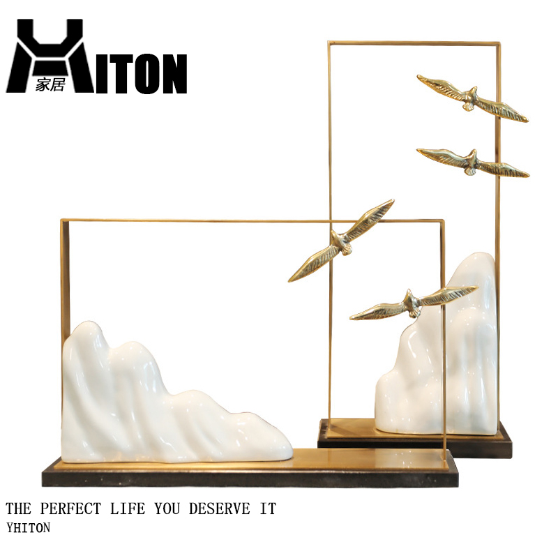 新中式创意陶瓷假山装饰摆件样板房售楼处玄关客厅书房博古架装饰