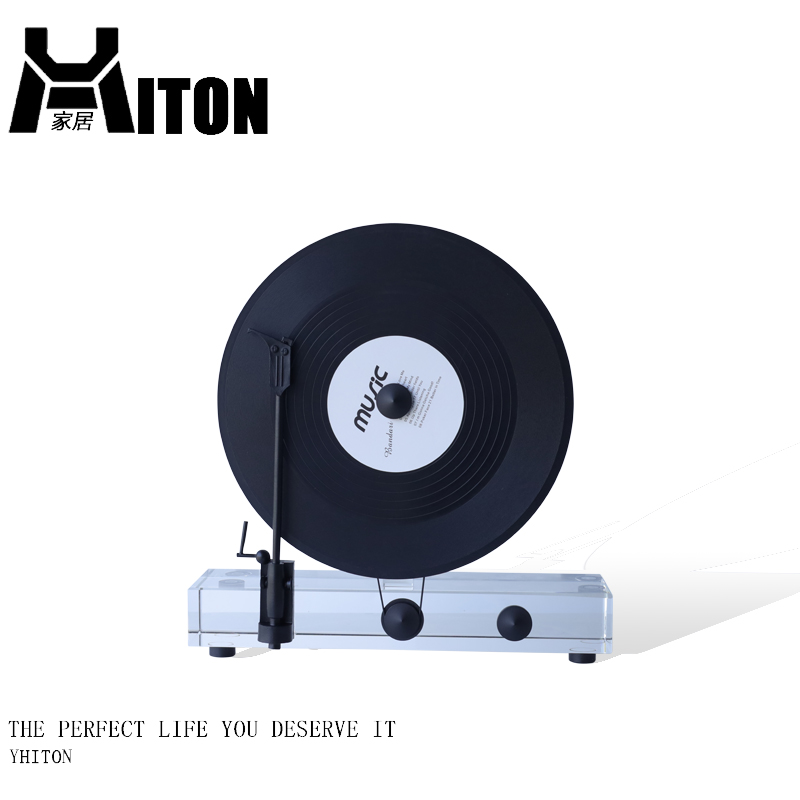 现代轻奢透明水晶音箱黑胶碟片摆件创意家居样板房会所客厅装饰品