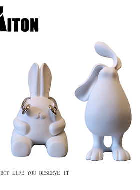 现代极简北欧卡通白色戴耳机兔子饰品儿童房卧室样板房售楼处摆件