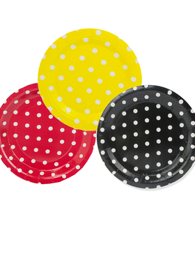 红色黄色黑色点点纸盘 米奇米妮主题派对纸盘Mickey mouse plates