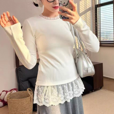 法式温柔风潮流蕾丝花边德绒长袖