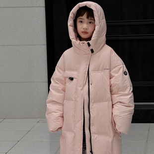 Uqi儿童加厚保暖长款羽绒服厚实连帽白鸭绒男女童面包服226118