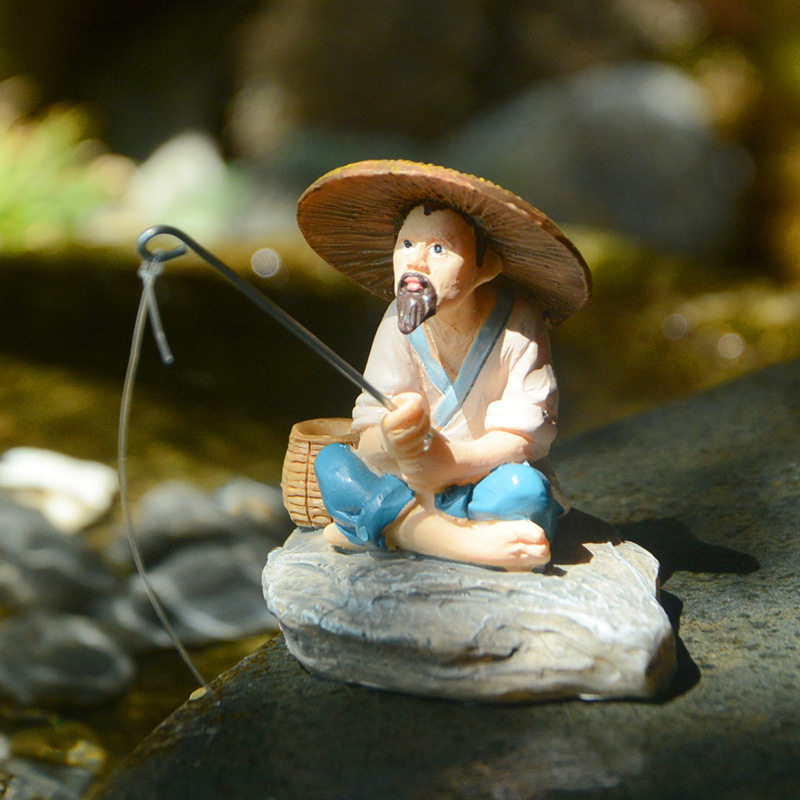 古装钓鱼老翁微景观人物摆件可爱工艺品创意装饰品庭院树脂假山,特色手工艺,其他特色工艺品,淘宝优惠券,粉丝福利购,淘宝优惠卷
