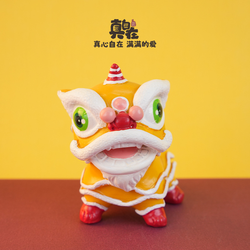 创意可爱中国风摆件酒柜工艺品舞狮公仔手办国潮小装饰醒狮开业