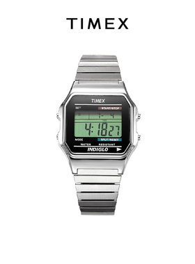 TIMEX天美时电子手表小方块时尚复古银表男女生情侣学生款手表