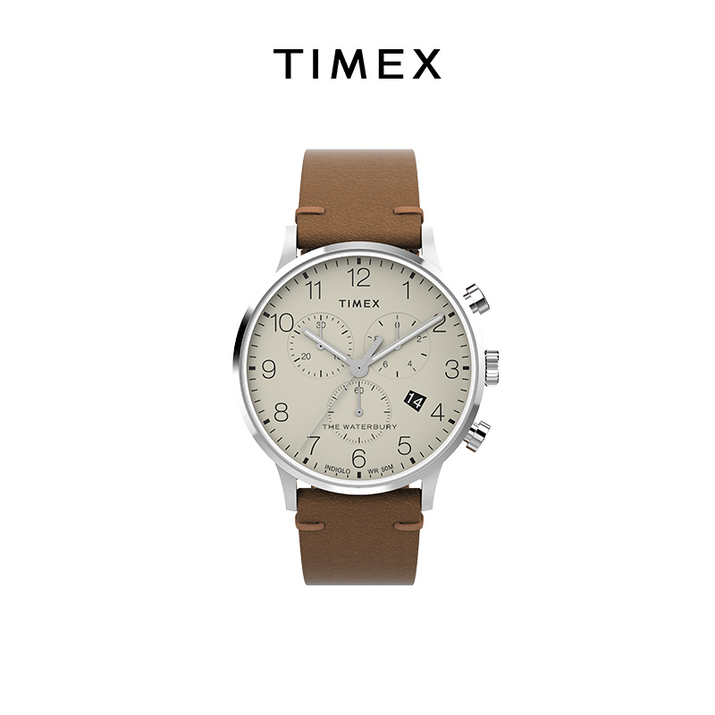 TIMEX天美时Waterbury系列夜光三眼日期石英商务手表男TW2W50900