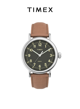 TIMEX天美时Standard系列夜光绿色皮革复古休闲腕表TW2V27700