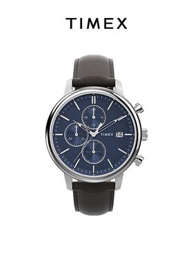 TIMEX天美时Chicago系列三眼日历海蓝色商务休闲手表男TW2W46200
