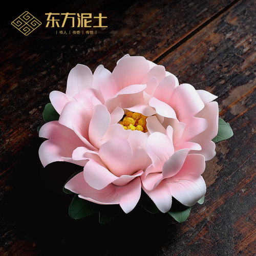 东方泥土陶瓷手工牡丹花家居摆件