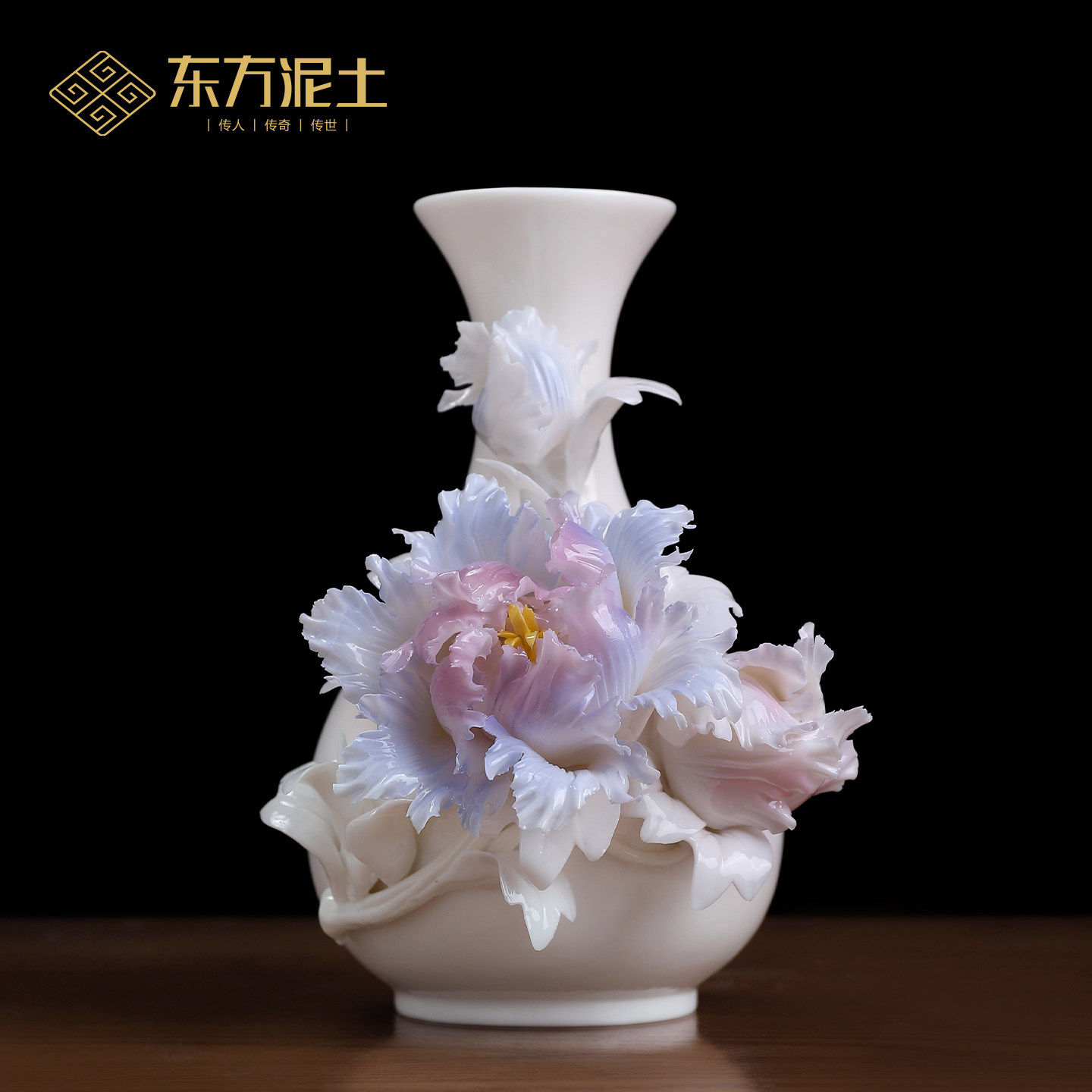 东方泥土非遗手工陶瓷瓷花牡丹花插花瓶摆件开业乔迁年会商务礼物