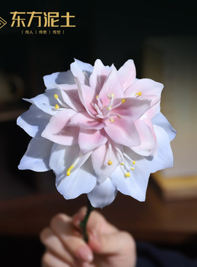 东方泥土陶瓷昙花花枝手工釉下彩仿真花永生花送妈妈高级感礼品