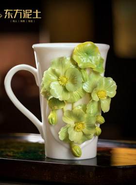 非遗手工陶瓷花银莲花水杯