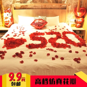 LM仿真玫瑰假花瓣结婚新房婚房布置浪漫创意情人节装饰房间套餐