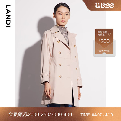 莱赛尔西装领双排扣中长风衣外套