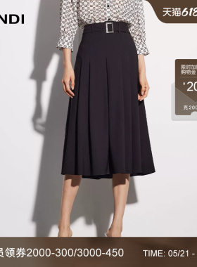 LANDI蓝地黑色法式通勤醋酸高腰设计感百褶半身裙女高级感夏新品