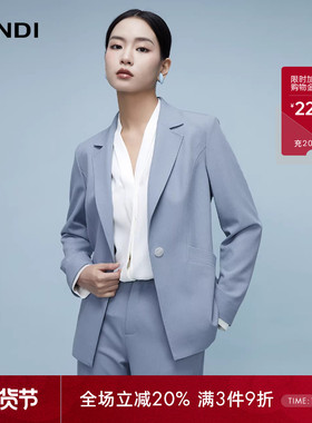 [高精通勤]LANDI灰冰蓝色高级感收腰西装上衣女套装西裤春新品