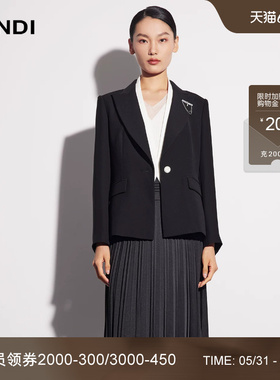 LANDI蓝地黑色收腰撞色一粒扣领西服外套女通勤西装春新品