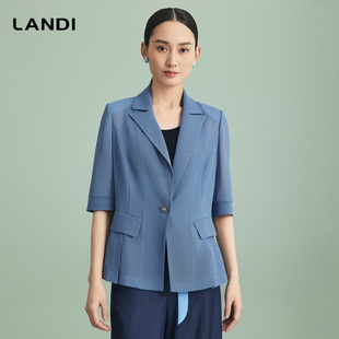 网纱西服上衣夏新品 外套女薄款 小西装 LANDI蓝地优雅气质五分袖