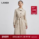 风衣外套女春新品 LANDI蓝地浅卡其单排扣衬衫 领休闲系带长款