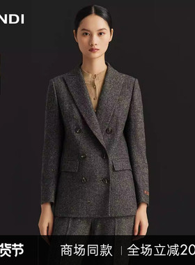 [商场同款]LANDI深灰色绵羊毛羊绒混纺双排扣西服外套女冬新品