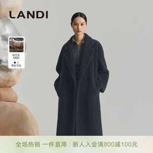 [慵懒氛围感]LANDI大翻领落肩廓形绵羊毛长款羊剪绒大衣女冬新品