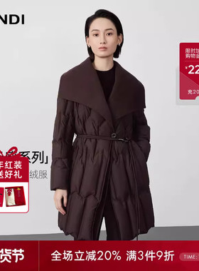[轻云感系列]LANDI深咖色绵羊毛大翻领中长款羽绒服女2025冬新品