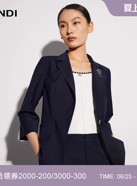 LANDI蓝地藏蓝色羊毛通勤修身一粒扣七分袖西装外套女上衣夏新品