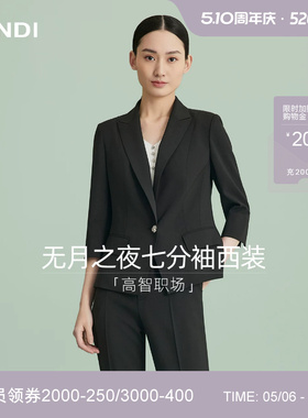 [高智职场]LANDI蓝地黑色戗驳领七分袖收腰一粒扣西装外套夏新品