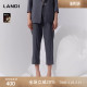 秋新品 LANDI蓝地深灰色绵羊毛条纹挽边裤 女通勤九分裤 裤 脚西装