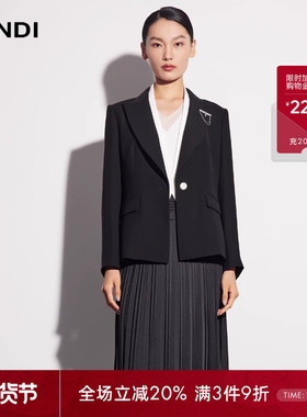 LANDI蓝地黑色收腰撞色一粒扣领西服外套女通勤西装春新品