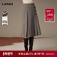 LANDI蓝地灰咖色重磅羊毛压褶设计感复古格纹中长半身裙女冬新品
