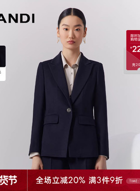 LANDI蓝地藏蓝色绵羊毛一粒扣修身西装外套女通勤正装西服冬新品