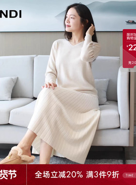 [无缝一体成型]LANDI蓝地多巴胺羊毛V领宽松针织衫女上衣冬新品