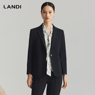 外套女秋新品 LANDI藏蓝通勤一粒扣收腰莱赛尔羊毛西装 商场同款