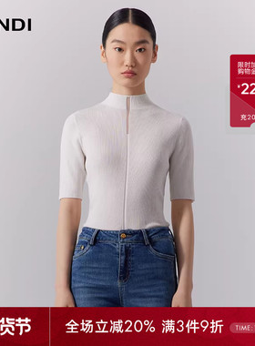 LANDI蓝地白色优雅半高领莱赛尔真丝混纺针织衫女套头上衣秋新品