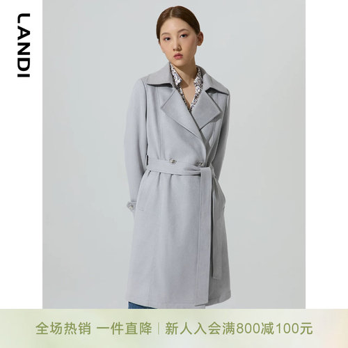 大翻领系带宽松中长款风衣