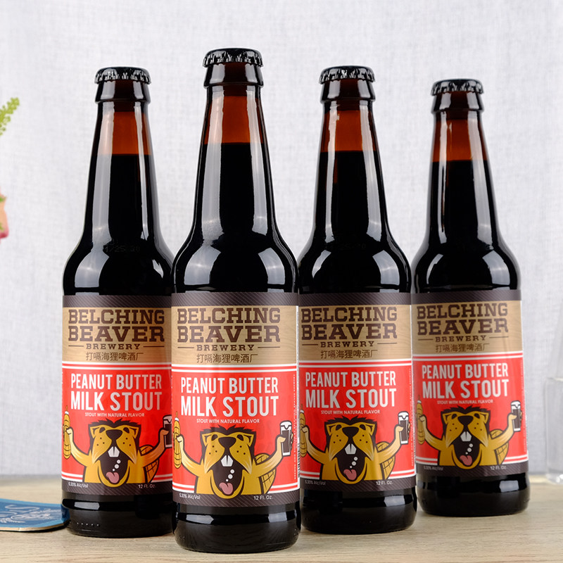美国进口打嗝海狸花生酱牛奶世涛355ml*4瓶精酿啤酒曼戈迷索组合