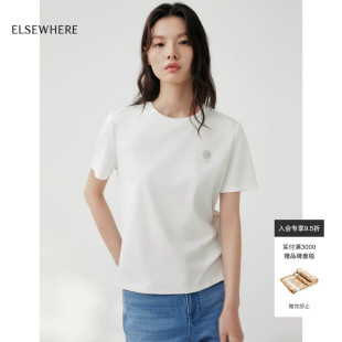 ELSEWHERE珂思商场同款手工钉珠雏菊logo上衣T恤女2026夏季新款