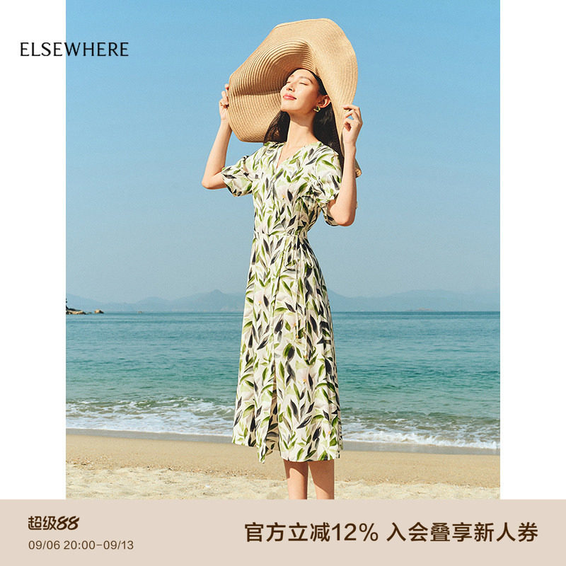 ELSEWHERE珂思文艺印花连衣裙图片