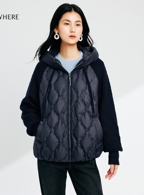 【白鹅绒】ELSEWHERE珂思商场同款拼接短款羽绒服女外套冬新款