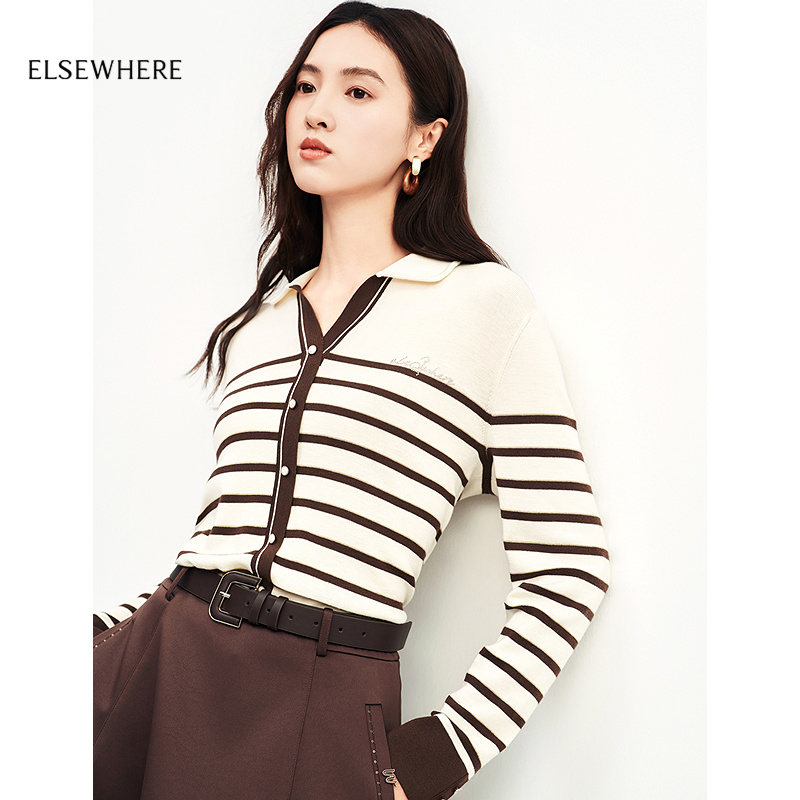 长袖条纹针织衫ELSEWHERE珂思