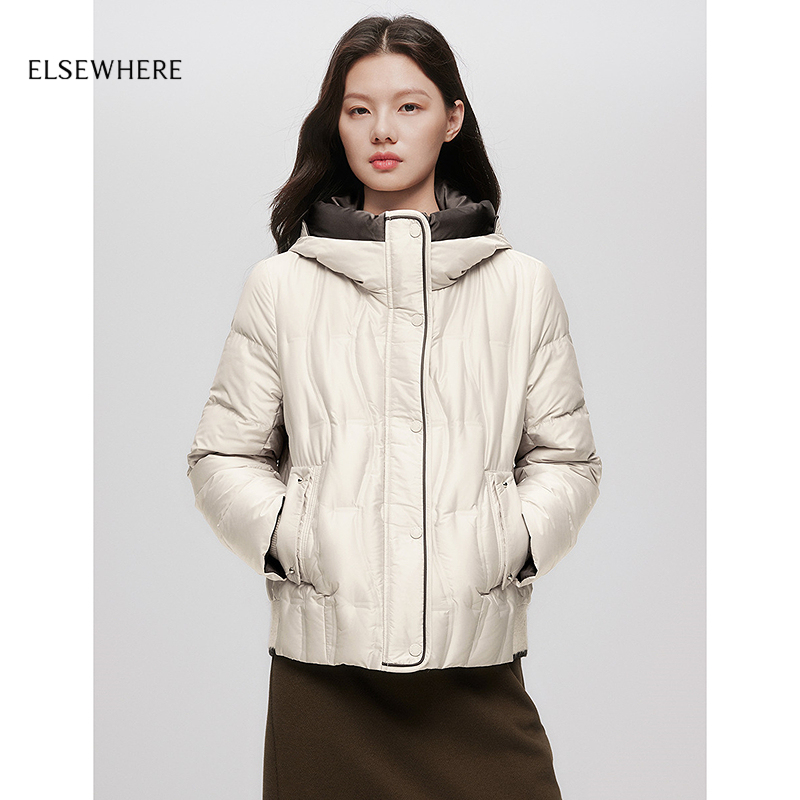 珂思撞色连帽短款鹅绒服