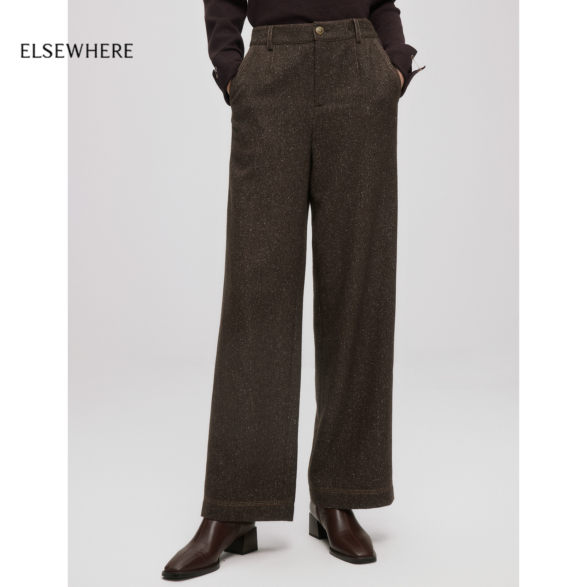 【羊毛桑蚕丝】ELSEWHERE珂思商场同款毛呢阔腿休闲裤2025冬新款,女装/女士精品,休闲裤,淘宝优惠券,粉丝福利购,淘宝优惠卷
