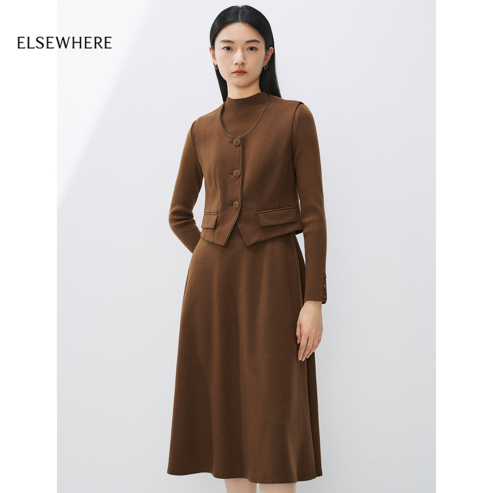 【美丽诺羊毛】ELSEWHERE珂思商场同款两件式气质连衣裙25冬新款,女装/女士精品,连衣裙,淘宝优惠券,粉丝福利购,淘宝优惠卷