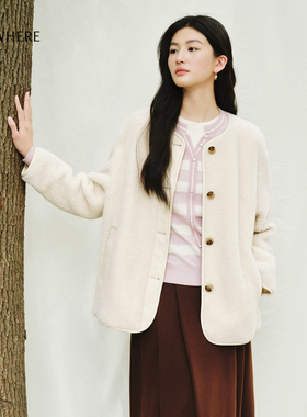 ELSEWHERE珂思【商场同款】绵羊毛短款羊剪绒外套女冬季新款