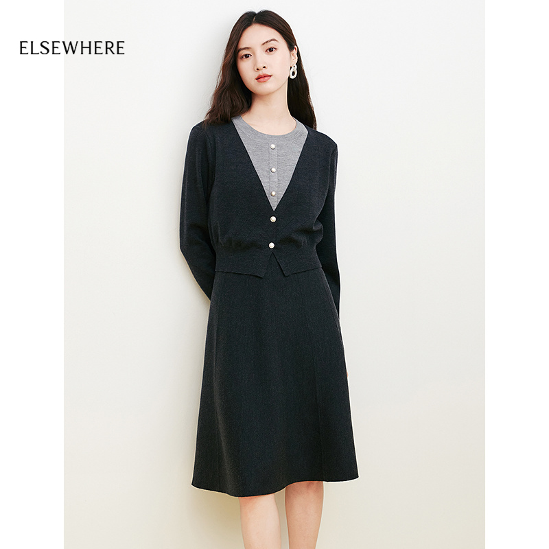 假两件针织连衣裙ELSEWHERE珂思