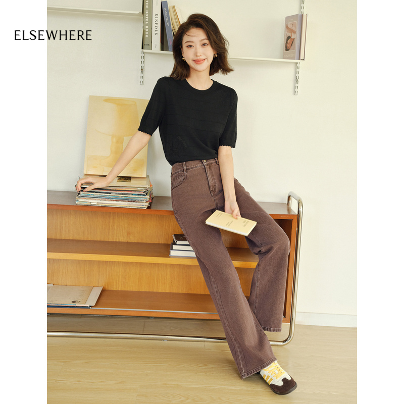 阔腿直筒牛仔裤女ELSEWHERE珂思