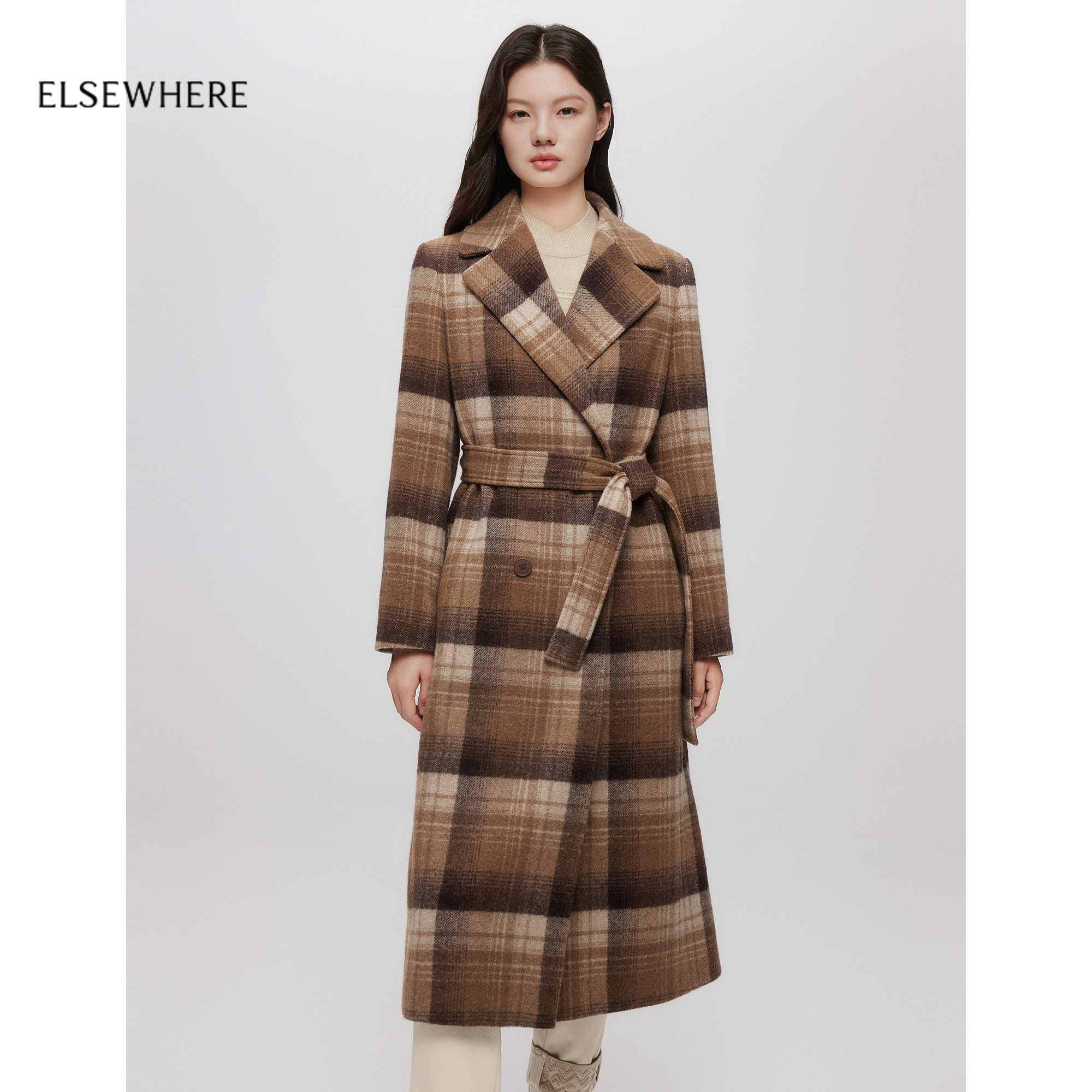 珂思花纱毛织中长款呢外套