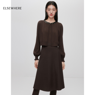 假两件连衣裙2025冬季 ELSEWHERE珂思商场同款 新款 桑蚕丝羊毛